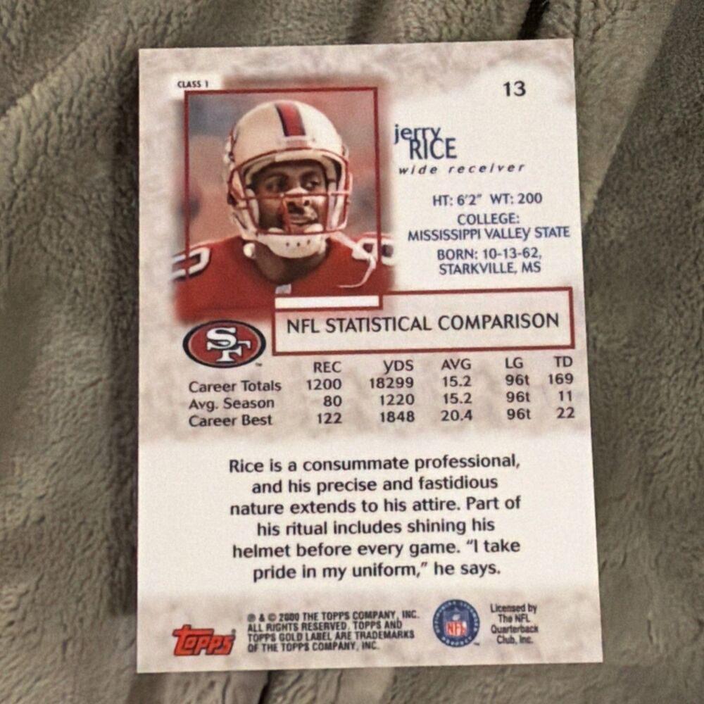 2000 Topps Gold Label - Jerry Rice #13 Class 1 - Picture 2 of 8
